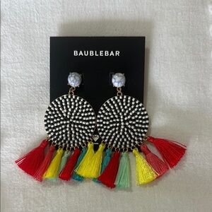 BaubleBar Navy and White Earrings with Colorful Tassels